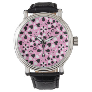 Niedliche Schwarz-weiße Blume Armbanduhr