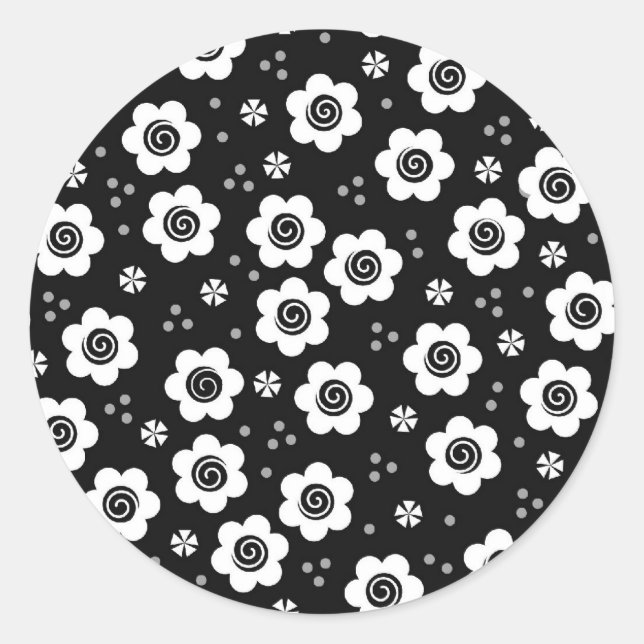 Niedliche Schwarz-weiße Blume Aufkleber (Vorderseite)