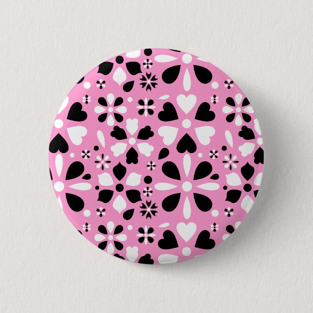Niedliche Schwarz-weiße Blume Button (Vorderseite)