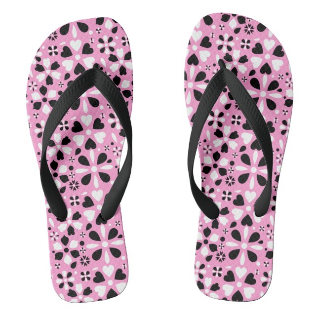 Niedliche Schwarz-weiße Blume Flip Flops (Fußbett)