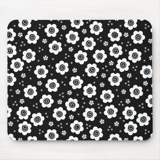 Niedliche Schwarz-weiße Blume Mousepad (Vorne)