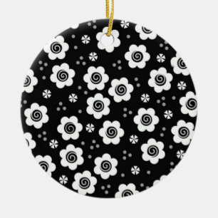 Niedliche Schwarz-weiße Blume Ornament