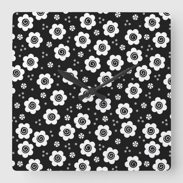Niedliche Schwarz-weiße Blume Uhr (Vorderseite)