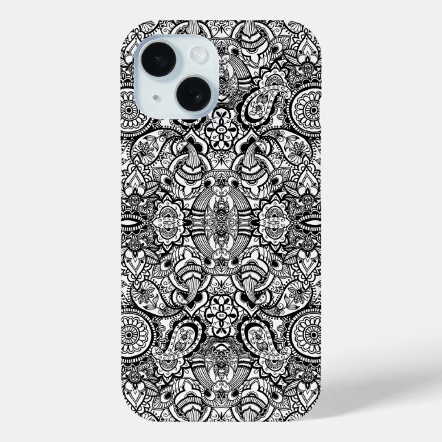 Niedliche Schwarz-weiße Blumenpfeife Case-Mate iPhone Hülle (Rückseite)
