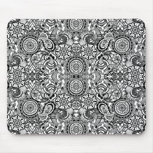 Niedliche Schwarz-weiße Blumenpfeife Mousepad (Vorne)