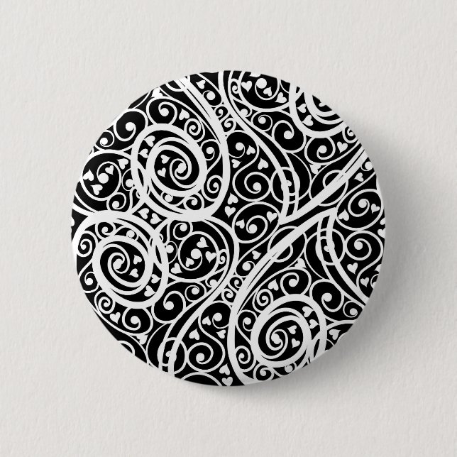 Niedliche Schwarz-weiße Herzen Liebe Hintergrund D Button (Vorderseite)