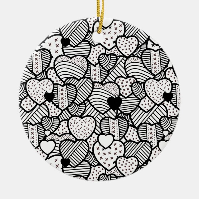Niedliche Schwarz-weiße Herzmuster Keramik Ornament (Vorne)
