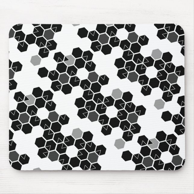 Niedliche Schwarz-weiße Hex-Datenmuster Mousepad (Vorne)
