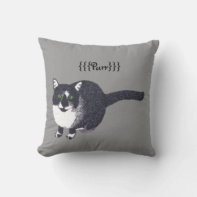 Niedliche Schwarz-weiße Katze im Pointillismus Kis Kissen (Vorderseite)