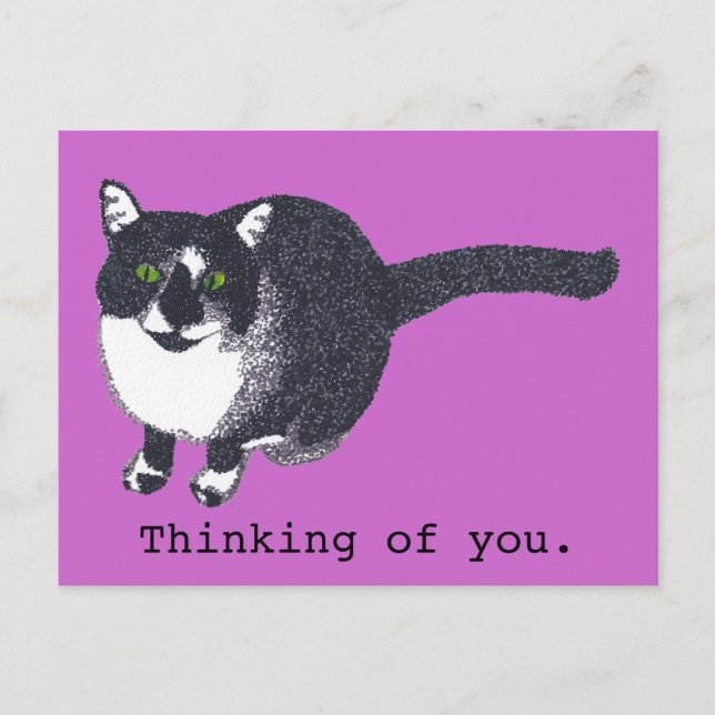 Niedliche Schwarz-weiße Katze im Pointillismus Pos Postkarte (Vorderseite)