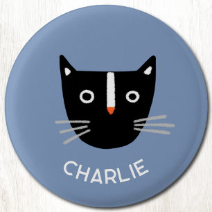 Niedliche Schwarz-weiße Katze Personalisiert Name Button