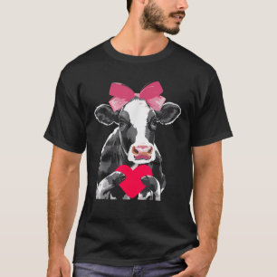 Niedliche Schwarz-weiße Kuh Holding Herz Pink Coqu T-Shirt