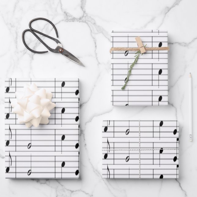 Niedliche Schwarz-weiße Musiknoten Mustergeschenk Geschenkpapier Set (Vorderseite)