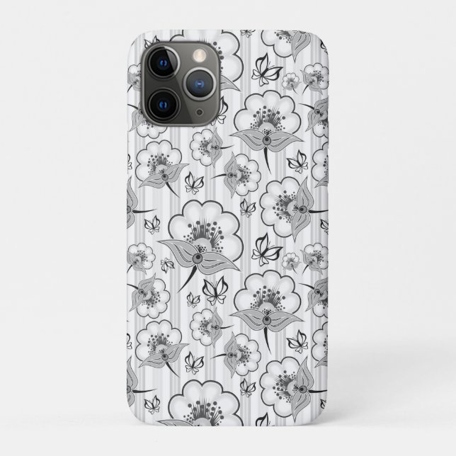 Niedliche Schwarz-weiße nahtlose Blume Case-Mate iPhone Hülle (Rückseite)