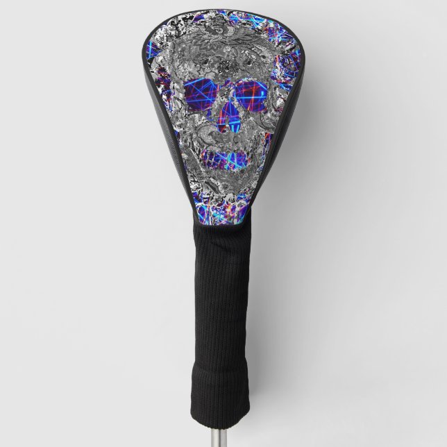 Niedliche Schwarz-weiße Neonschädelplatte Golf Headcover (Vorderseite)