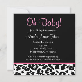 Niedliche Schwarz-weiße Pink Leopard Print Baby Du Einladung