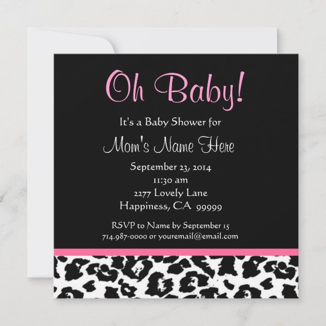 Niedliche Schwarz-weiße Pink Leopard Print Baby Du Einladung (Vorderseite)