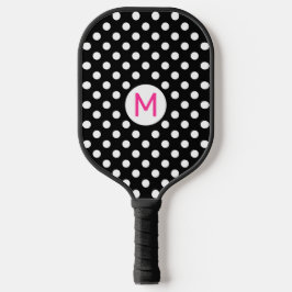 Niedliche Schwarz-weiße Polka Dots Rosa Monogramm Pickleball Schläger