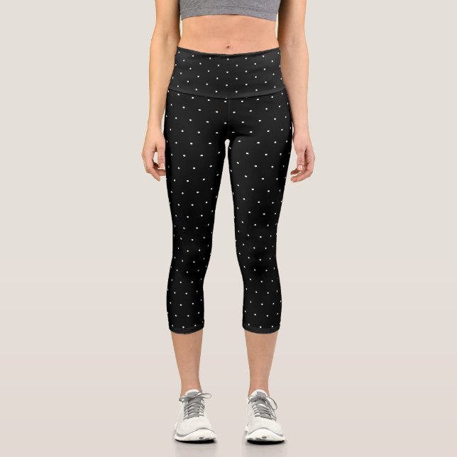 Niedliche Schwarz-weiße Polka-Punkte-Muster chic Capri Leggings (Vorderseite)