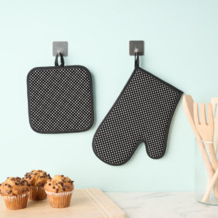 Niedliche schwarz-weiße Polka-Punkte Ofenhandschuh & Topflappen-Set