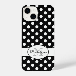 Niedliche Schwarz-weiße Polka-Punkte Retromuster M iPhone 14 Hülle
