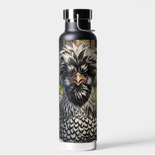 Niedliche Schwarz-Weiße Polnische Huhn Trinkflasche