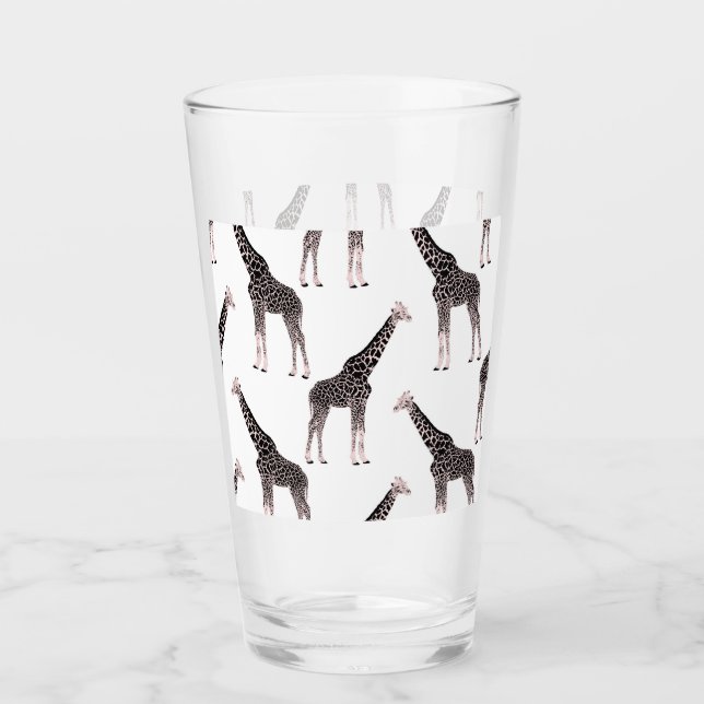 Niedliche Schwarz-weiße Rosa Giraffe Glas (Vorderseite)