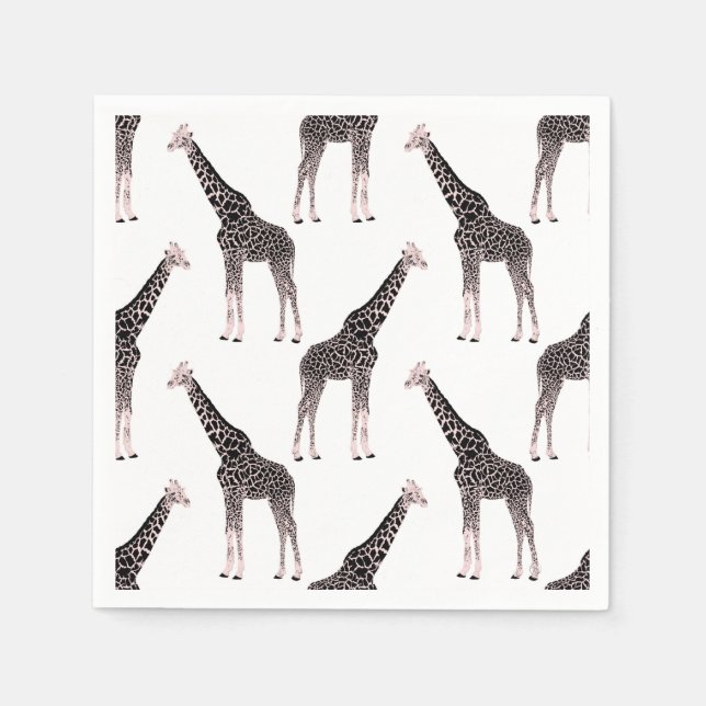 Niedliche Schwarz-weiße Rosa Giraffe Serviette (Vorderseite)