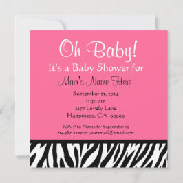 Niedliche Schwarz-weiße Rosa Zebra Print Baby Dusc Einladung
