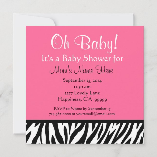 Niedliche Schwarz-weiße Rosa Zebra Print Baby Dusc Einladung (Vorderseite)