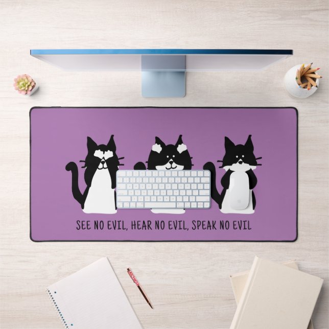 Niedliche Schwarz-weiße Tuxedo Katzen Lila Schreibtischunterlage (Büro 1)