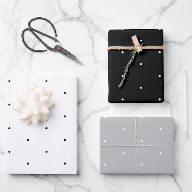 Niedliche Schwarz-weiße, winzige Polka-Punkte-Must Geschenkpapier Set (Vorderseite)