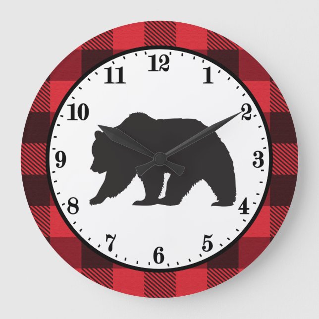 niedliche Schwarzbärenkabine Große Wanduhr (Vorderseite)
