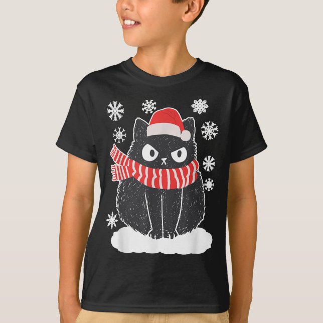Niedliche schwarze Cat Xmas Christmas Snowflake Ca T-Shirt (Vorderseite)