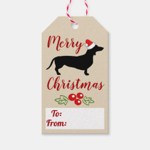 Niedliche Schwarze Dackel & Weihnachtsmannmütze We Geschenkanhänger