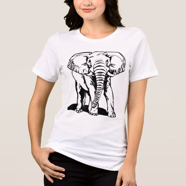 Niedliche schwarze Elefantenlinie Zeichnend Tri-Blend Shirt (Vorderseite)