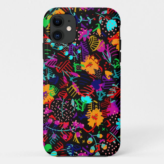 Niedliche, schwarze, farbige abstrakte Blume Case-Mate iPhone Hülle (Rückseite)