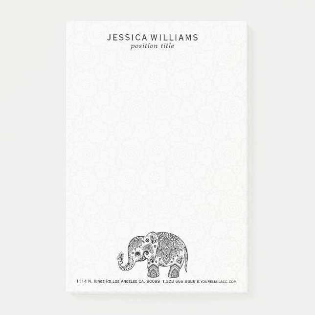 Niedliche Schwarze Flora Paisley Elephant Illustra Post-it Klebezettel (Vorderseite)