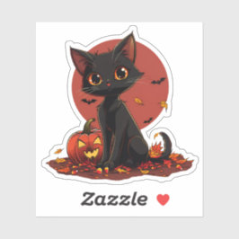 Niedliche Schwarze Halloween Katze mit Jack-o-Lant Aufkleber