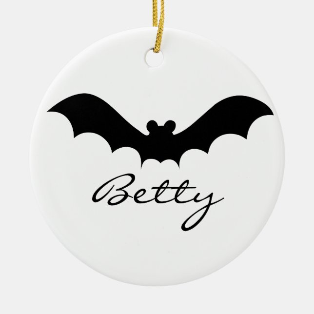 Niedliche schwarze Halloween-Schläger-Silhouette Keramik Ornament (Vorne)