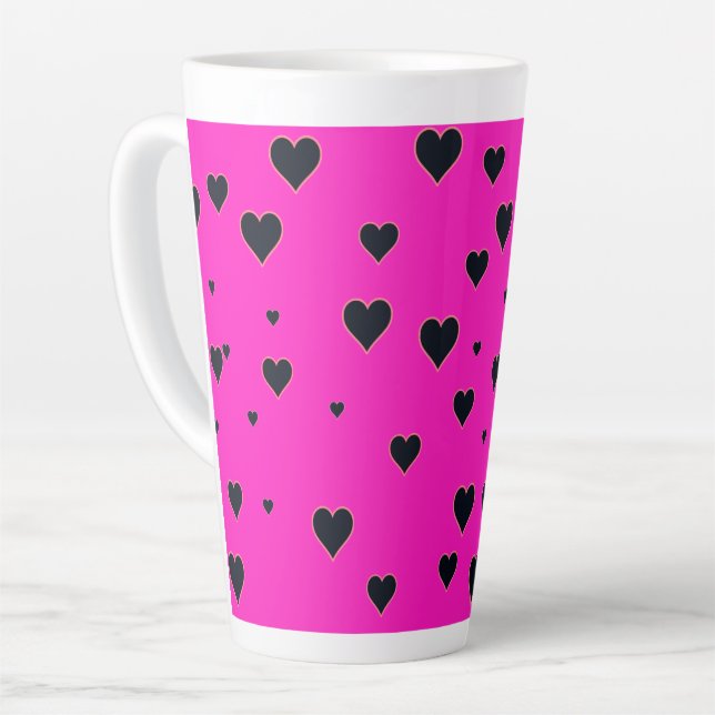 Niedliche schwarze Herzen rosa Milchtasse (Linke Ecke)