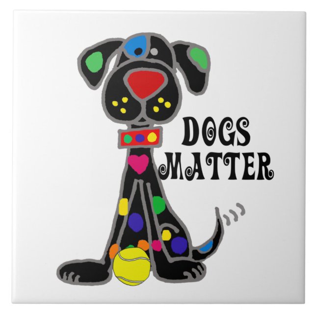 Niedliche Schwarze Hunde Matter Cartoon Fliese (Vorderseite)