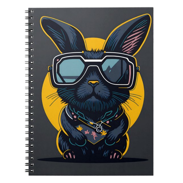 niedliche schwarze Kaninchenbücher Sonnenbrille Notizblock (Vorderseite)