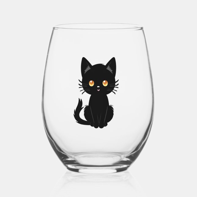 Niedliche Schwarze Katze 2 Weinglas Ohne Stiel (Vorderseite)