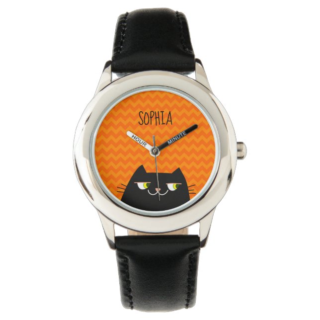 Niedliche Schwarze Katze Armbanduhr (Vorderseite)