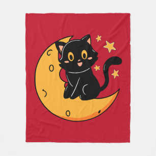 Niedliche schwarze Katze auf dem Mond Fleecedecke