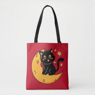 Niedliche schwarze Katze auf dem Mond Tasche