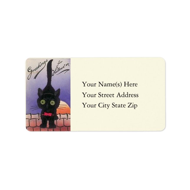 Niedliche schwarze Katze auf dem Roof Halloween-Ad Adressaufkleber (Vorne)
