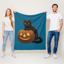 Niedliche schwarze Katze auf einem Kürbis Fleecedecke