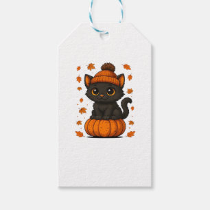 Niedliche schwarze Katze auf Pumpkin Fall Ästhetik Geschenkanhänger